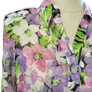 (766)Gloria Lance Vtg Multicolor Floral Sheer Blouse Plus Size 1X